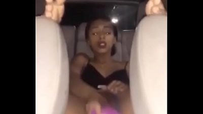 Ebony Pretty slim freak squirting in her car masturbation